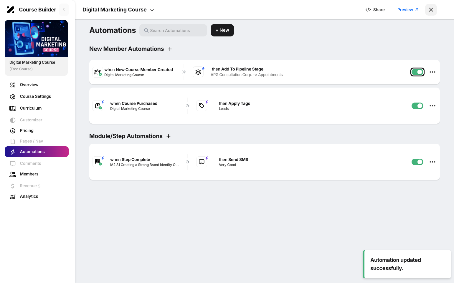 Step 7: Toggle on the trigger to activate the automation.