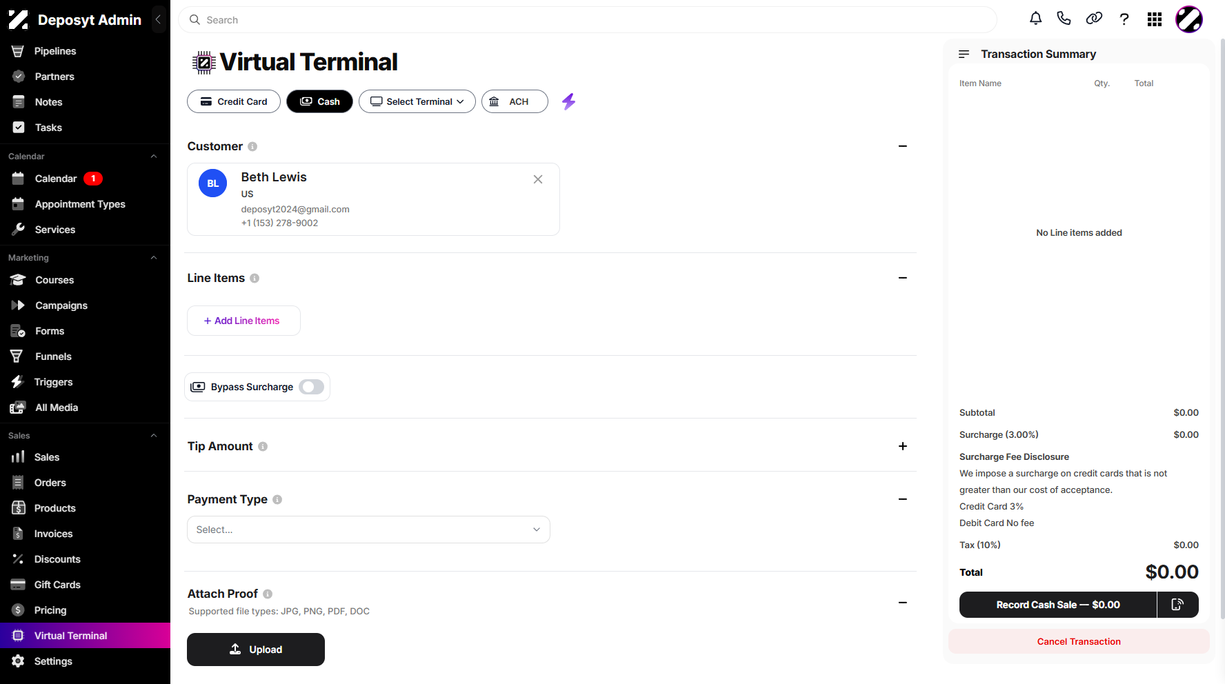 Step 5: In the Customer section, you can either add a customer by selecting an existing one from the dropdown menu or manually create a new one.