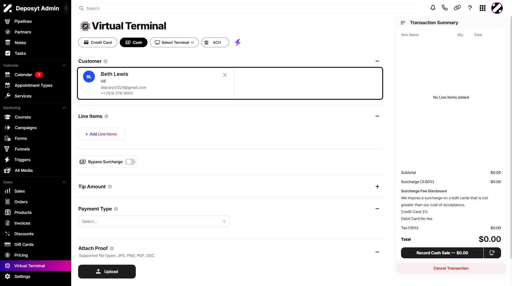 Step 5: In the Customer section, you can either add a customer by selecting an existing one from the dropdown menu or manually create a new one.