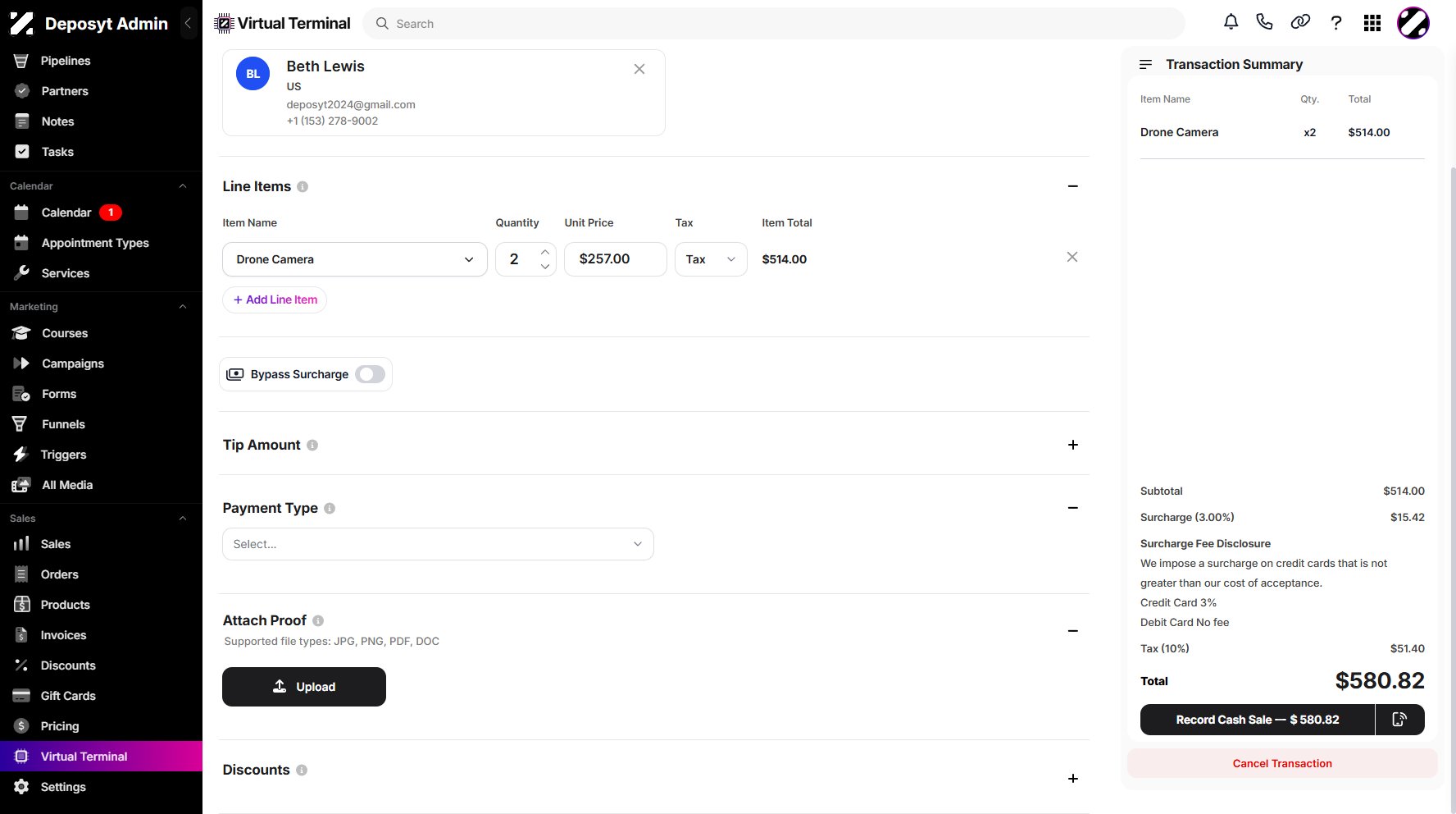 Step 7: You can toggle the switch on or off to display the surcharge details as needed.