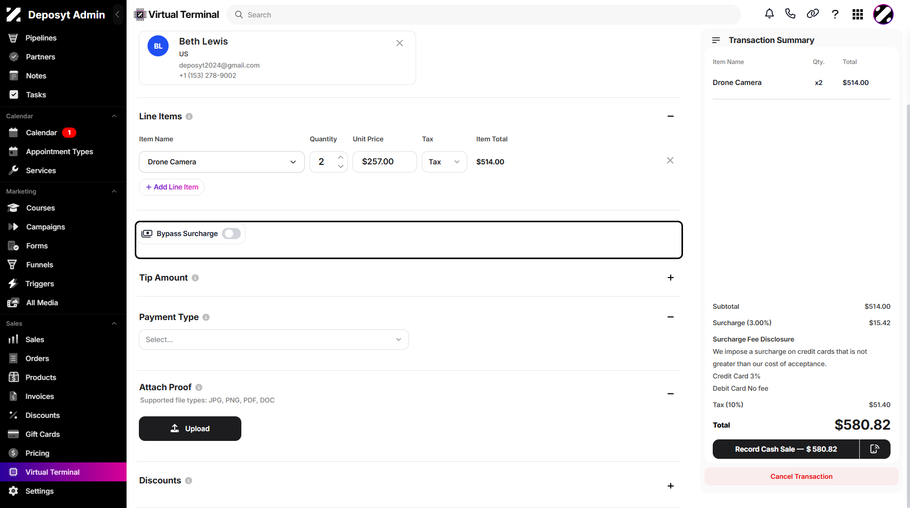 Step 7: You can toggle the switch on or off to display the surcharge details as needed.