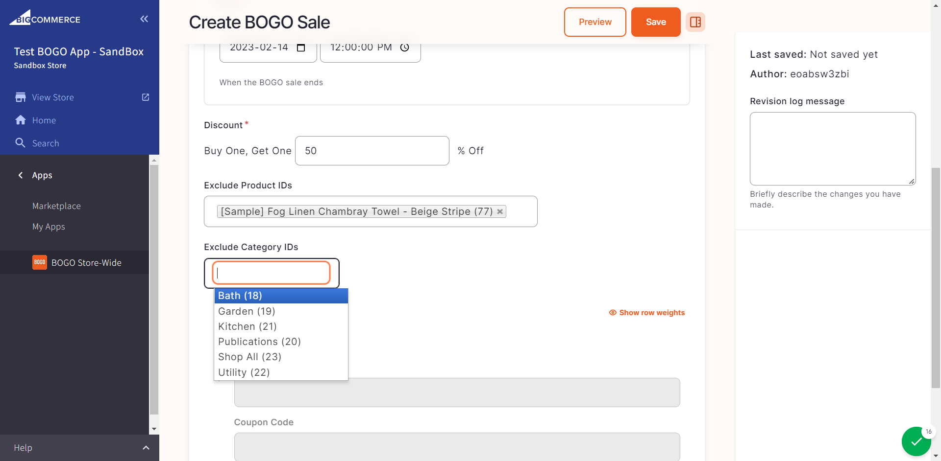 Click on "Exclude Category IDs"