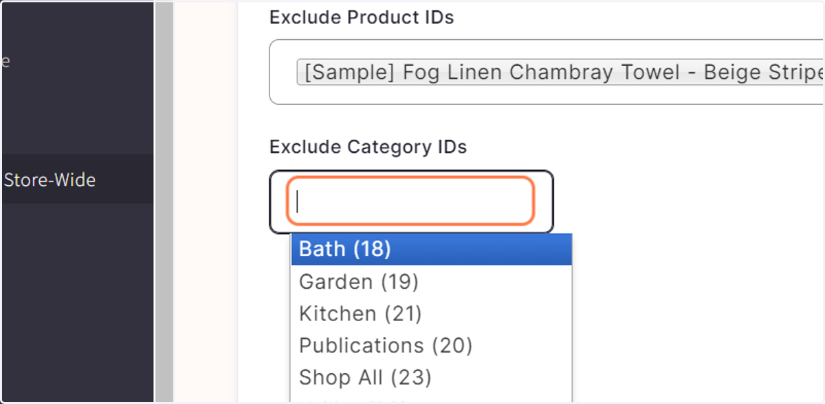 Click on "Exclude Category IDs"