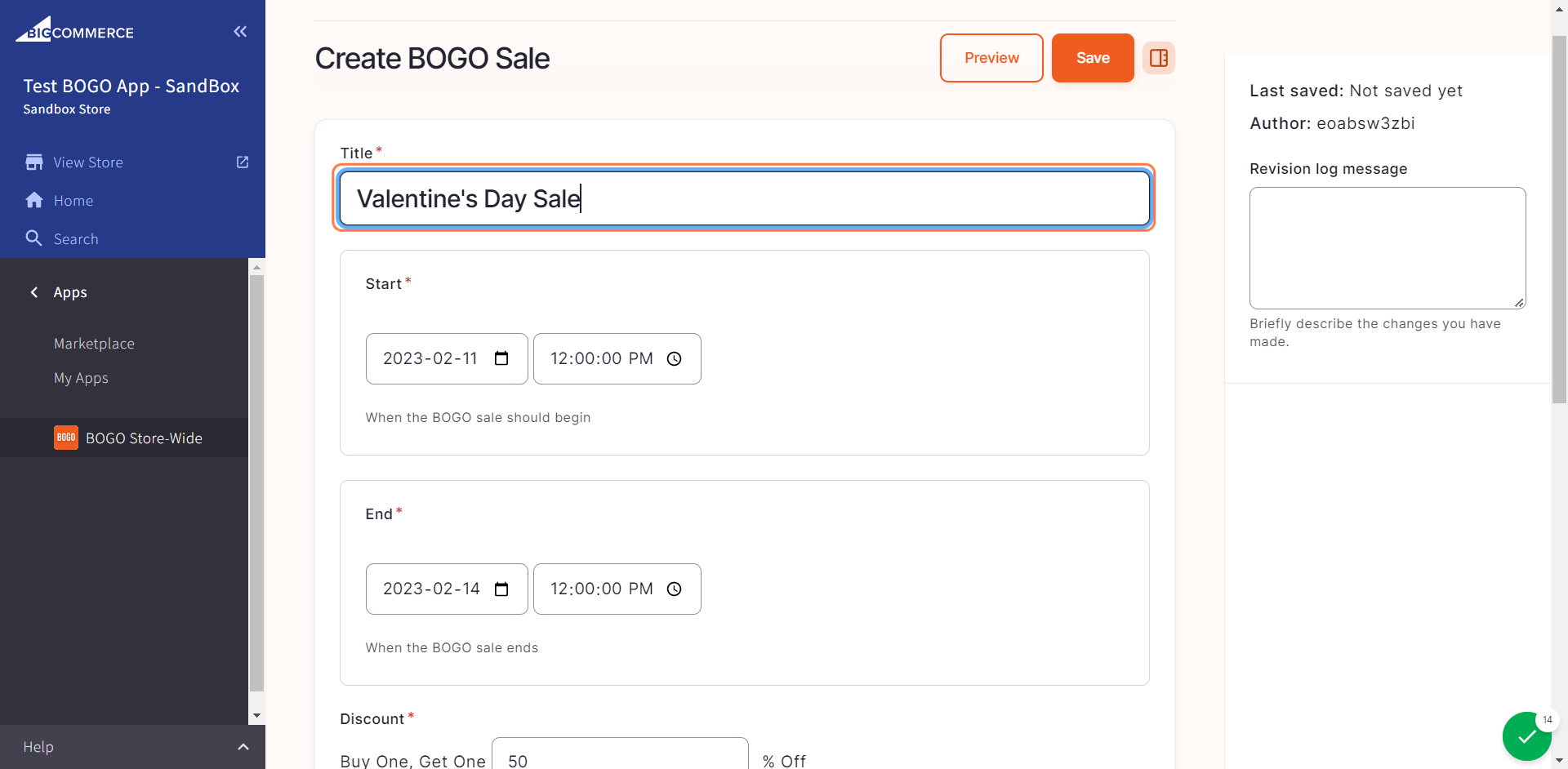 Type "Valentine's Day Sale"