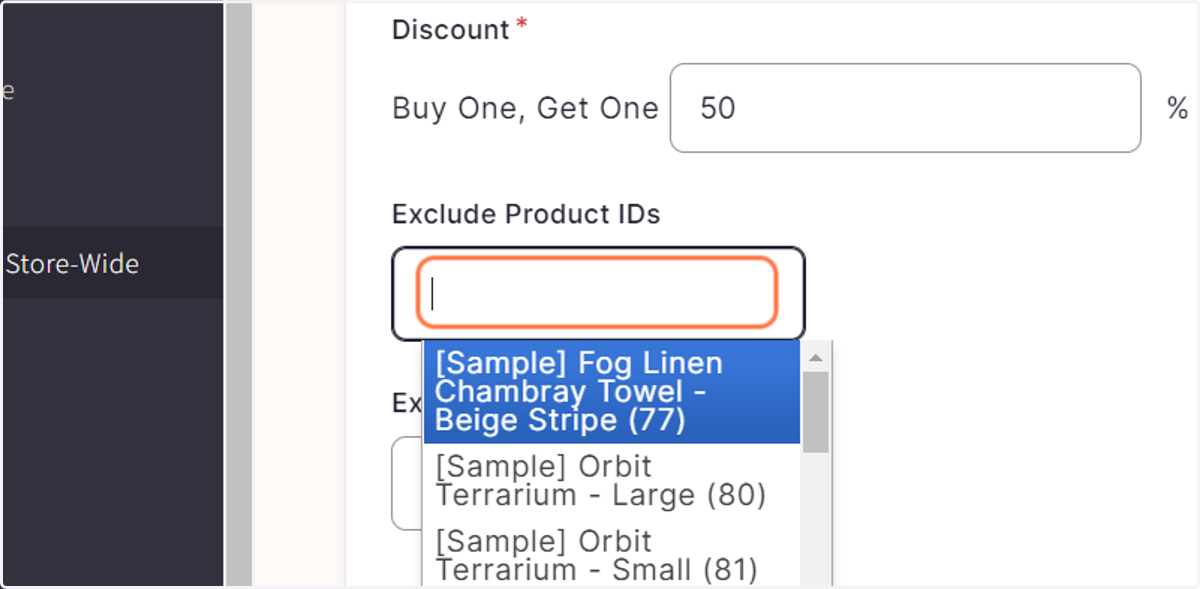 Click on "Exclude Product IDs"