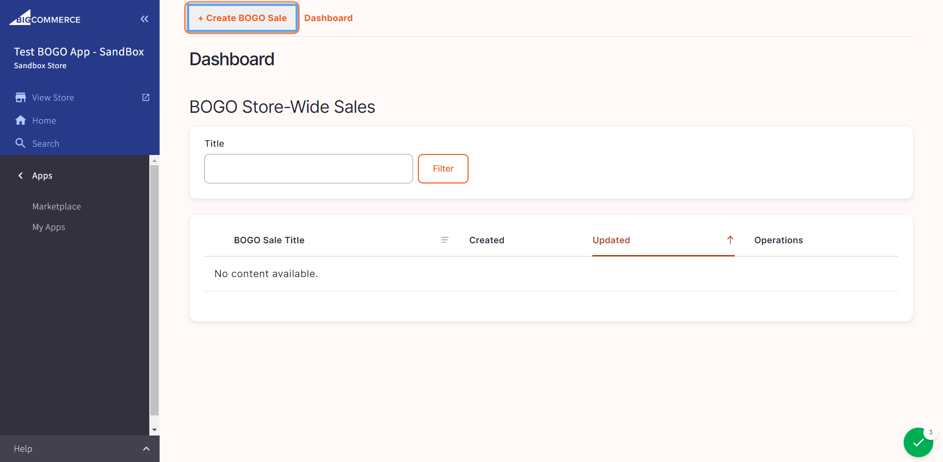 Click on + Create BOGO Sale