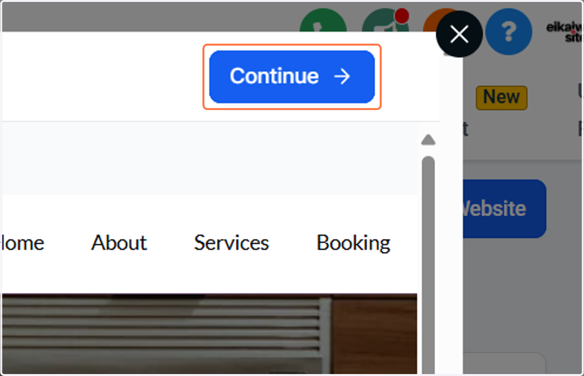 To choose a website, press Continue
