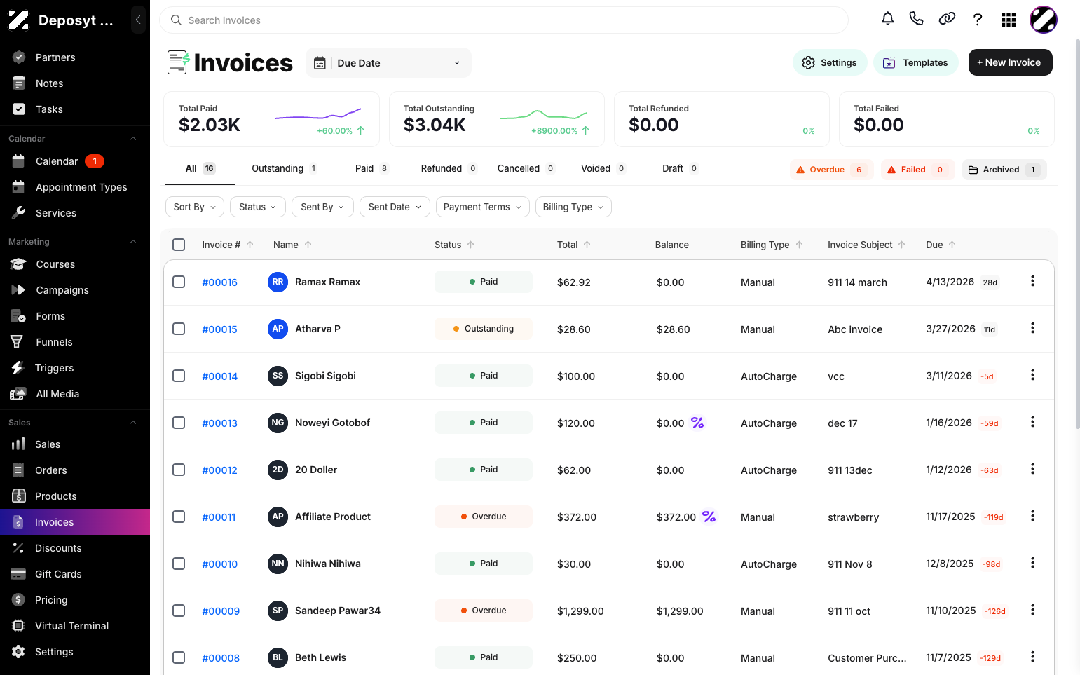 Step 2: You will then be navigated to the Invoices tab. 