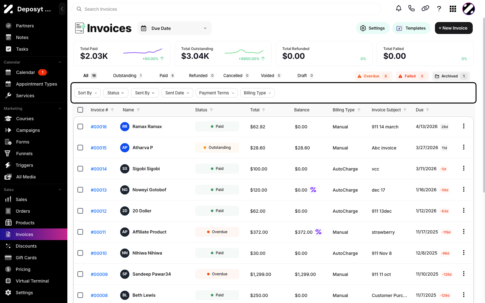 Step 2: You will then be navigated to the Invoices tab.