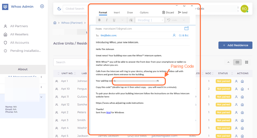 This will open up an email template that contains instructions you can share with the resident. It will open your email program (e.g. Outlook). You only need to fill the To: field and send.
