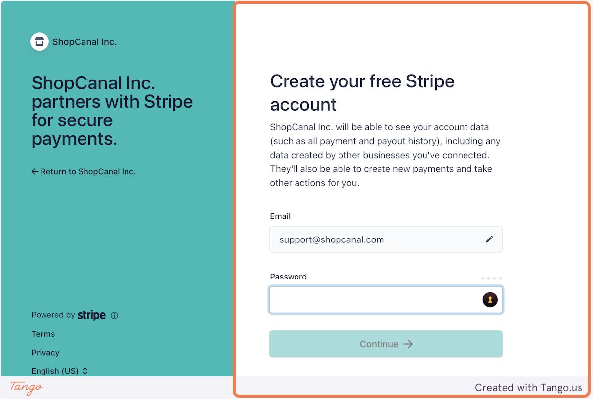 If you don't have a Stripe account set up, create a Stripe login on this page