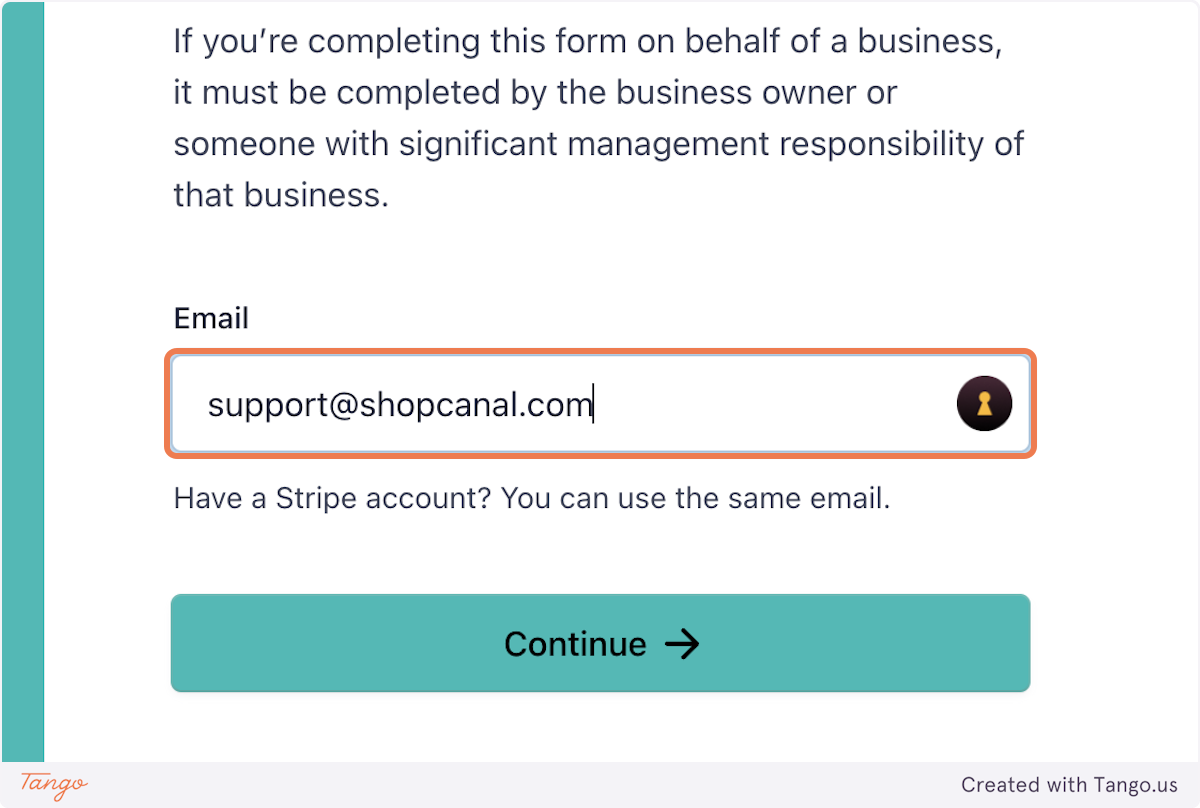 If you already have a Stripe account, enter the email used to sign into that account