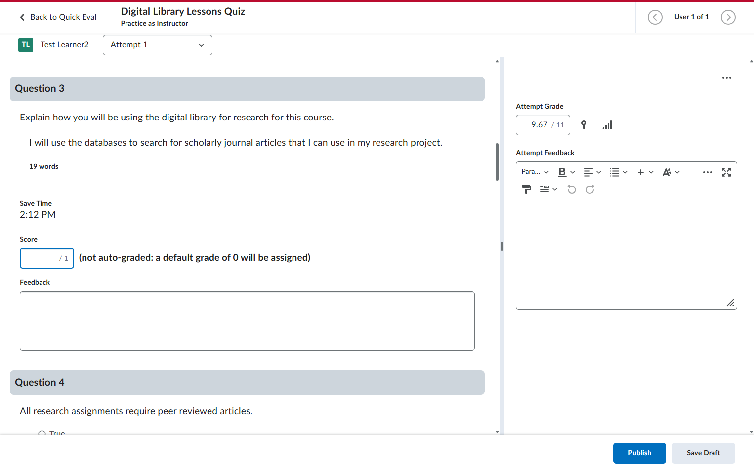 Review the student's response and add a score