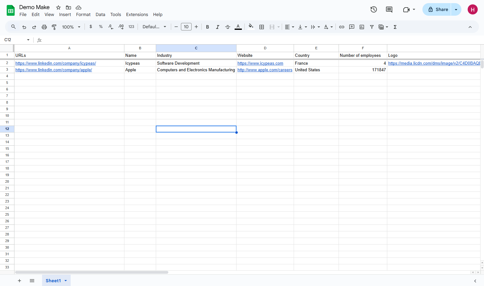 You will see the results appeared into your Google Sheet table.