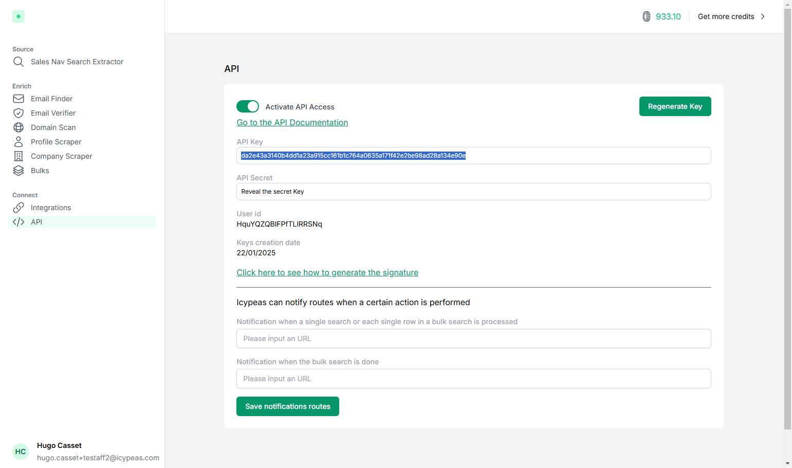 Copy your API Key into the API settings.