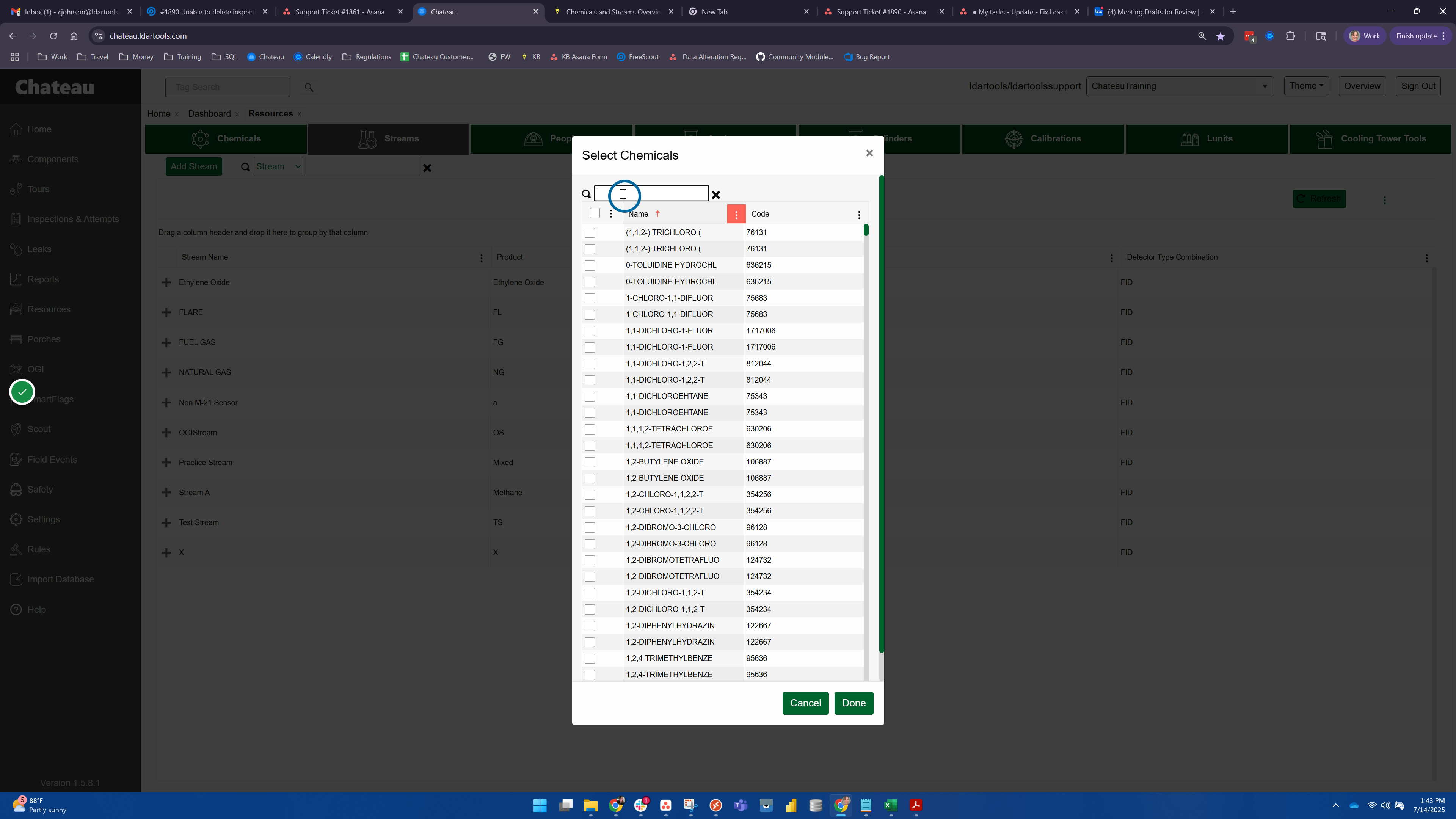 Choose your chemicals from the list or use the search box to find them