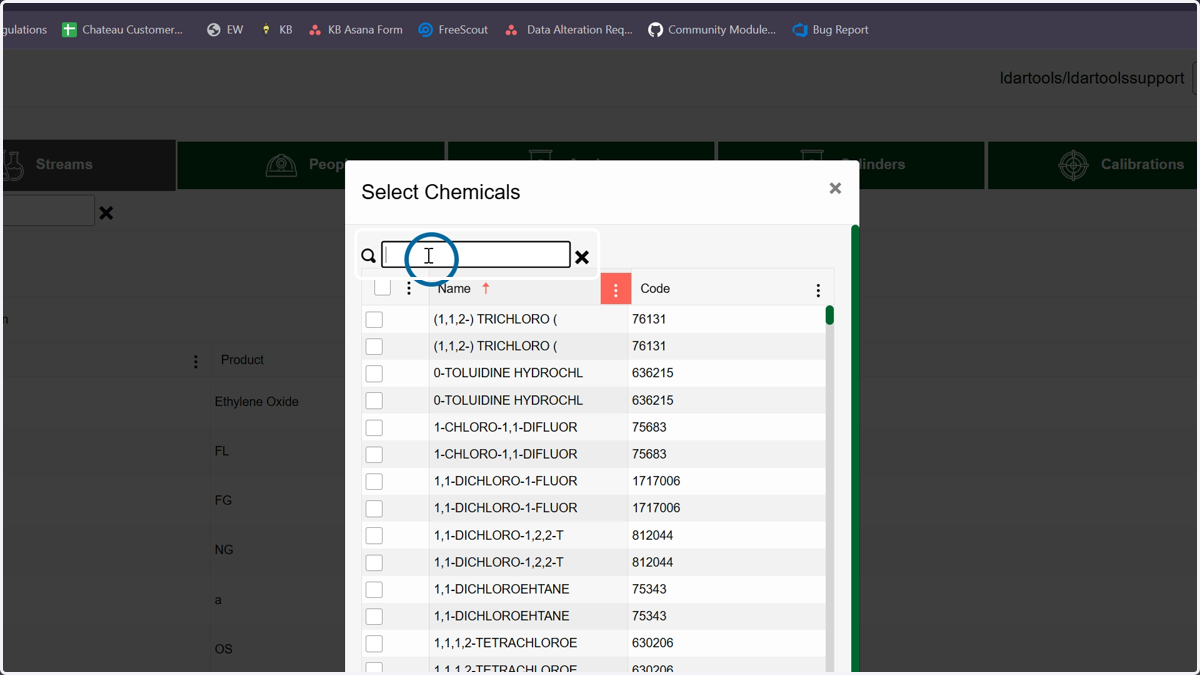 Choose your chemicals from the list or use the search box to find them