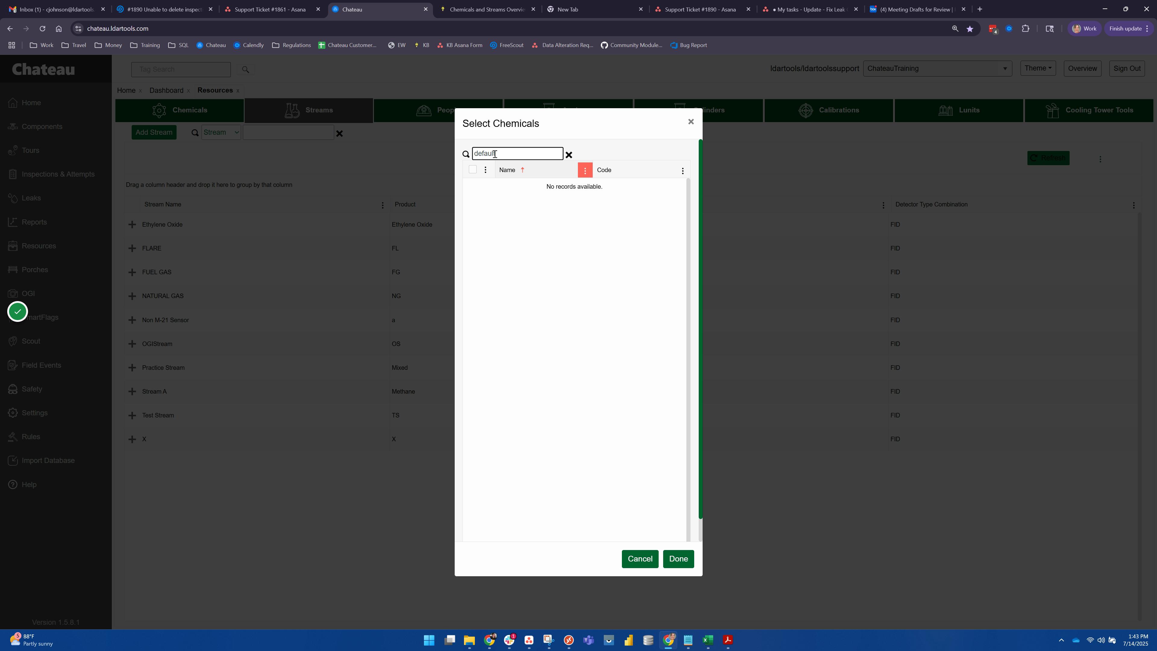 If you do not have your stream compositions, you can choose Default as the chemical