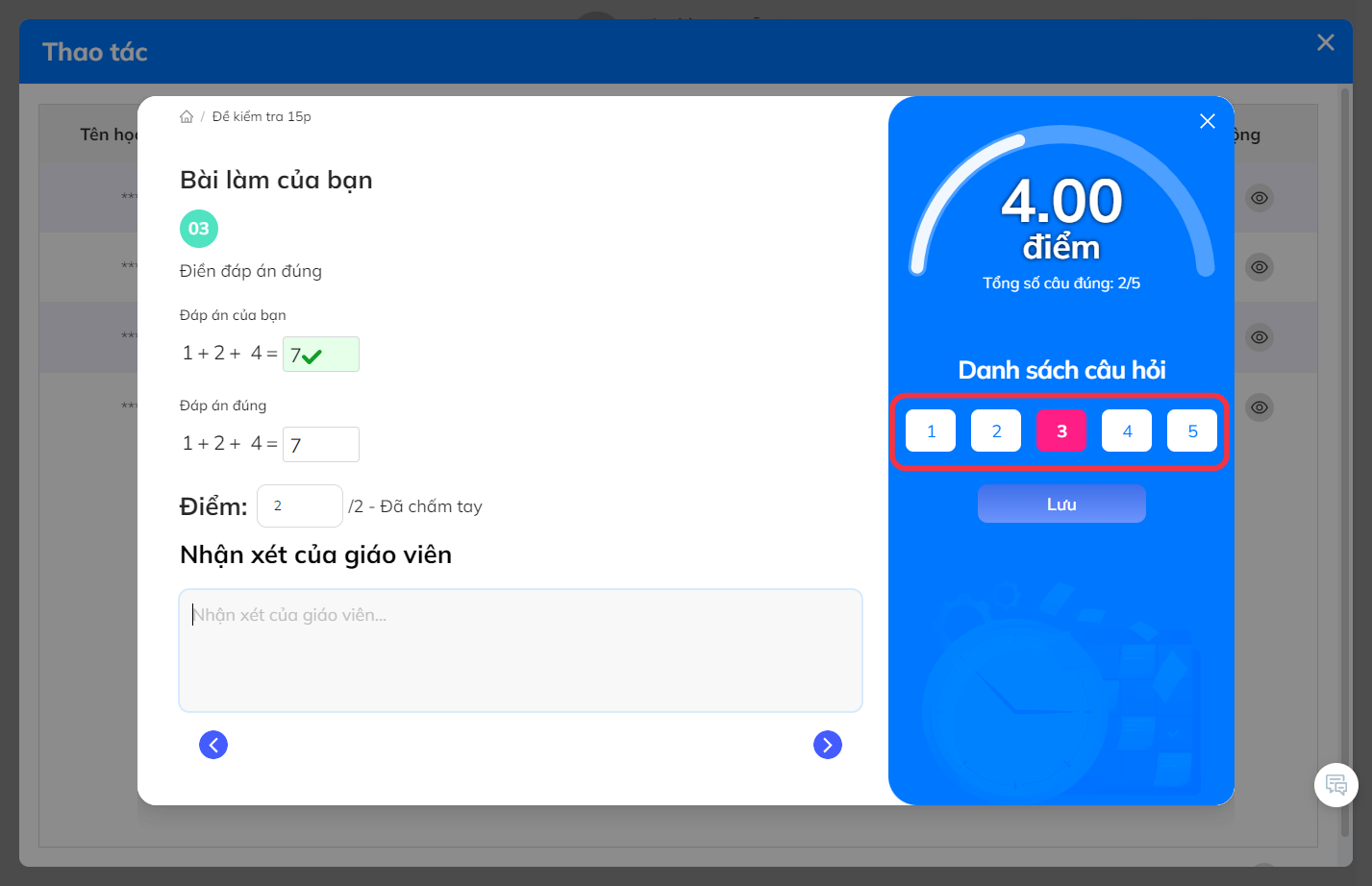 Di chuyển các câu hỏi bằng cách nhấn vào mũi tên