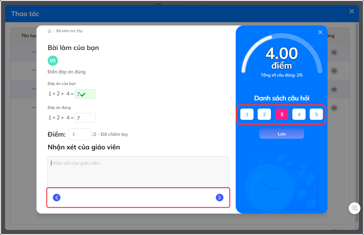 Di chuyển các câu hỏi bằng cách nhấn vào mũi tên