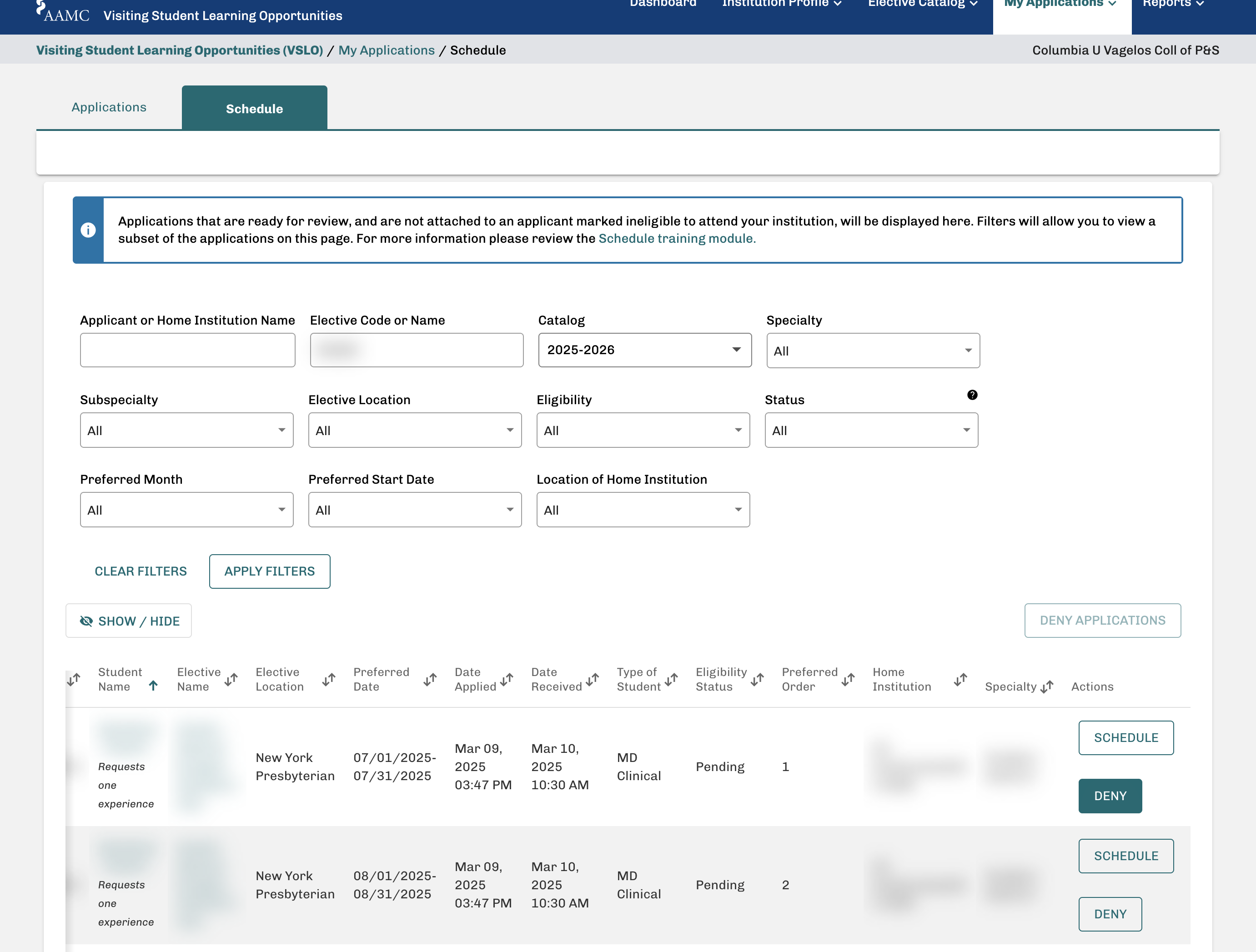 To reject an application: Click on DENY Again, make sure to scroll all the way to the right if you don't see the Deny button, or you can deny multiple applications at the same time (see below).