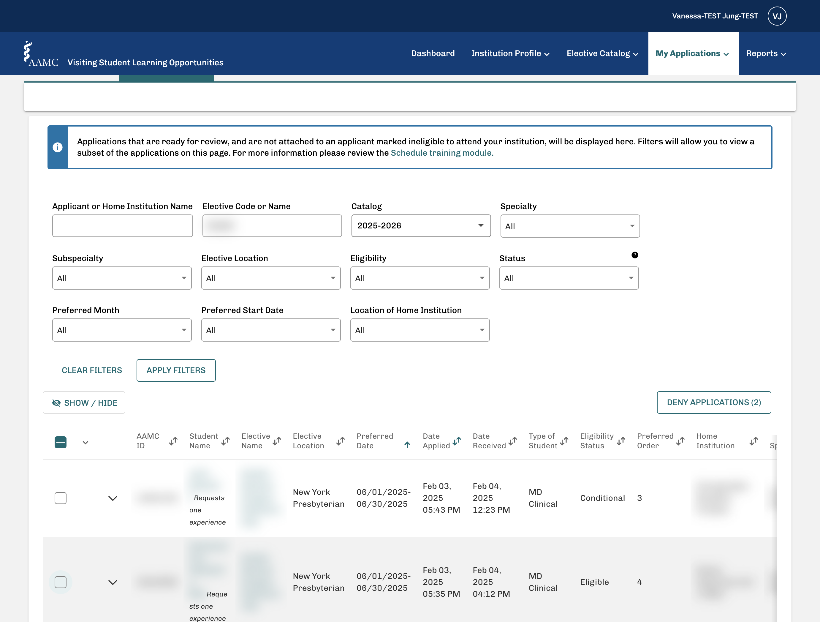 Suggestion: Click on Date Applied to sort applications by when they were submitted by the student
