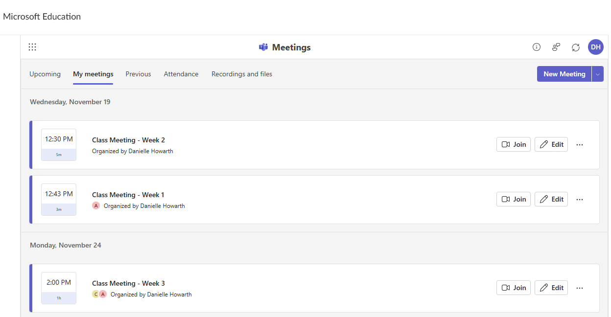 Select My meetings.