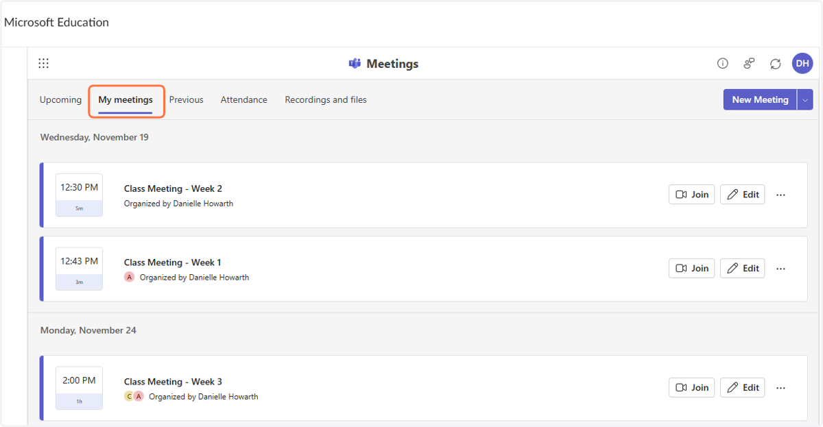 Select My meetings.