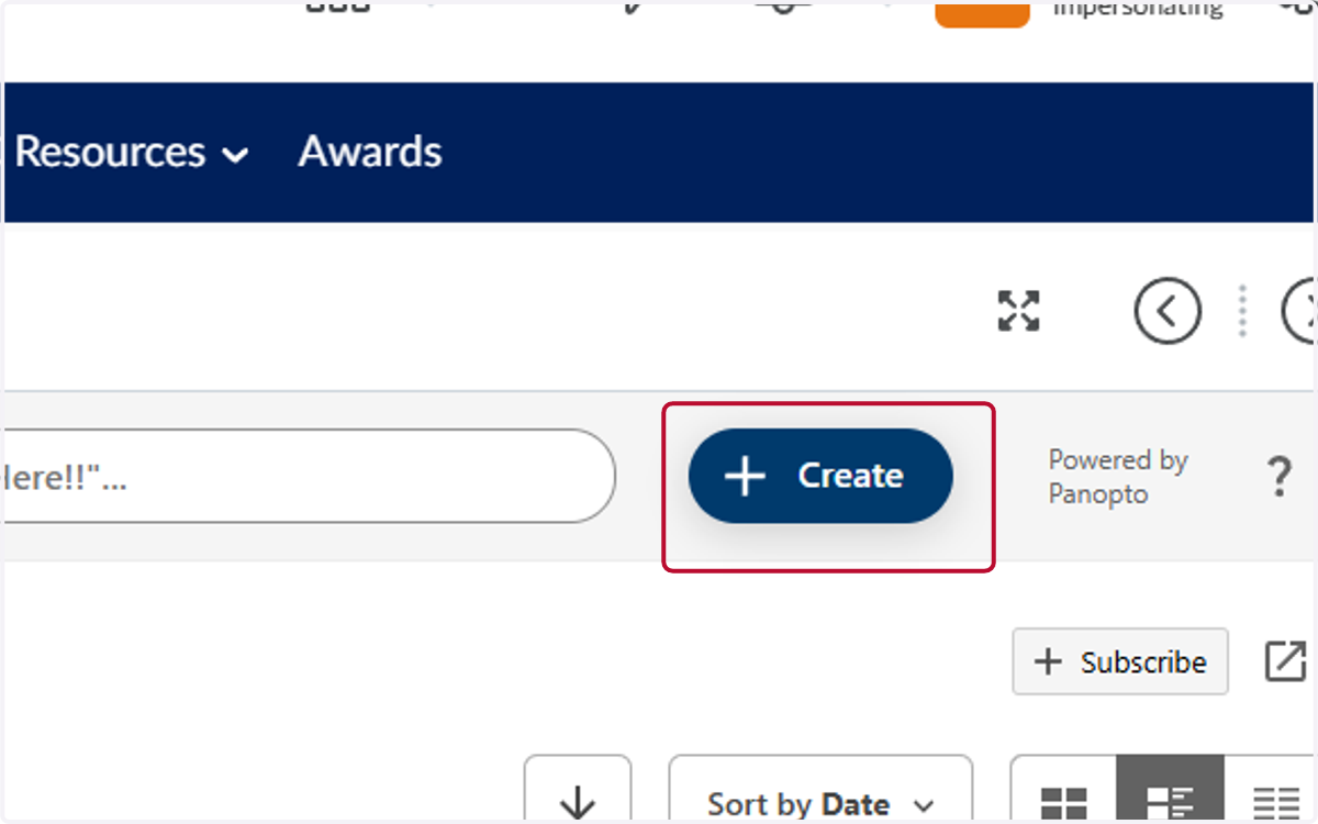 Open the Panopto link in your class and click on Create