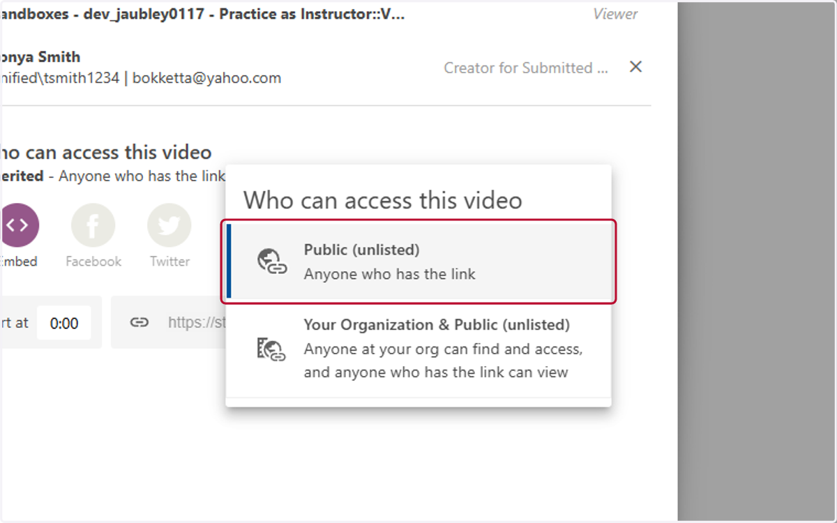Click on Public (unliste)