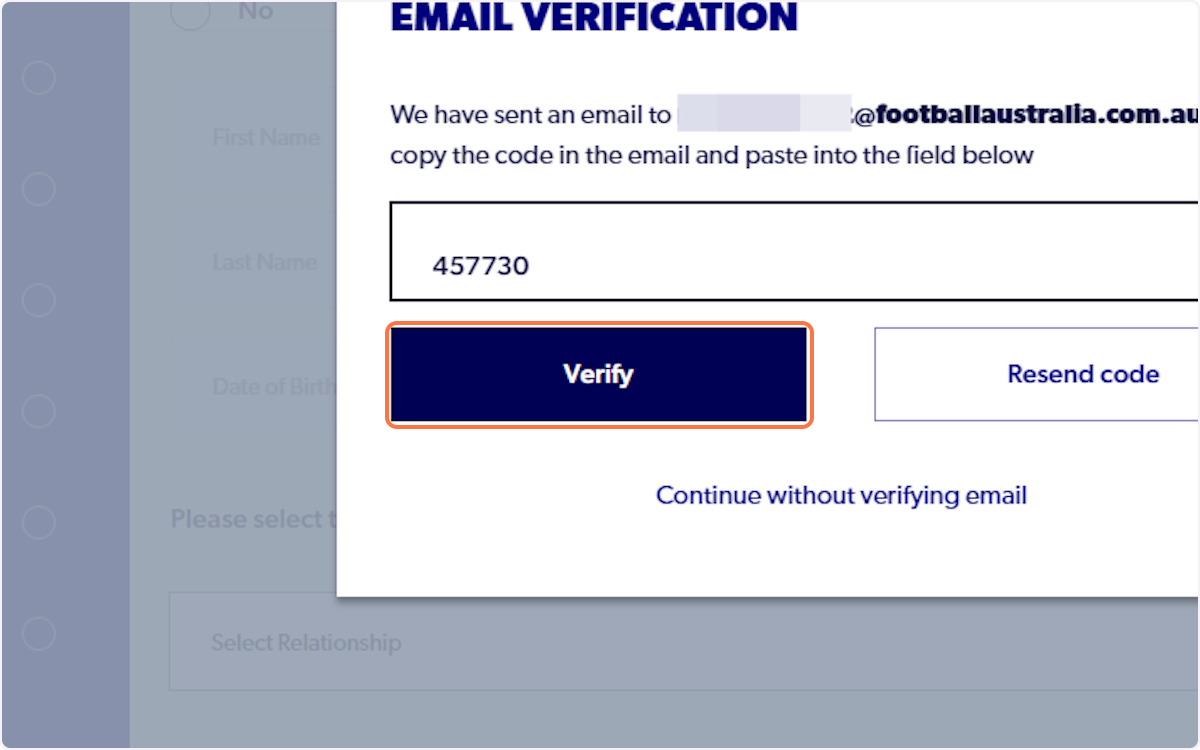 Click on Verify once the code is entered