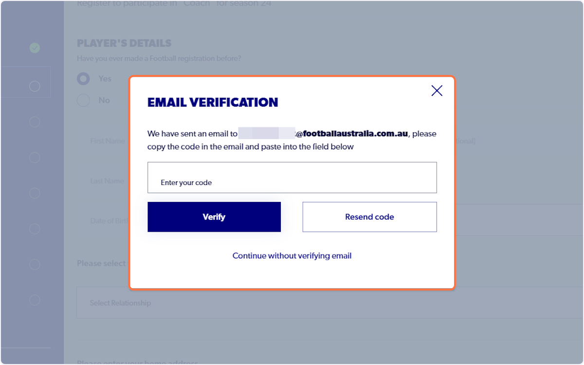 Verification code will be sent to relevant email