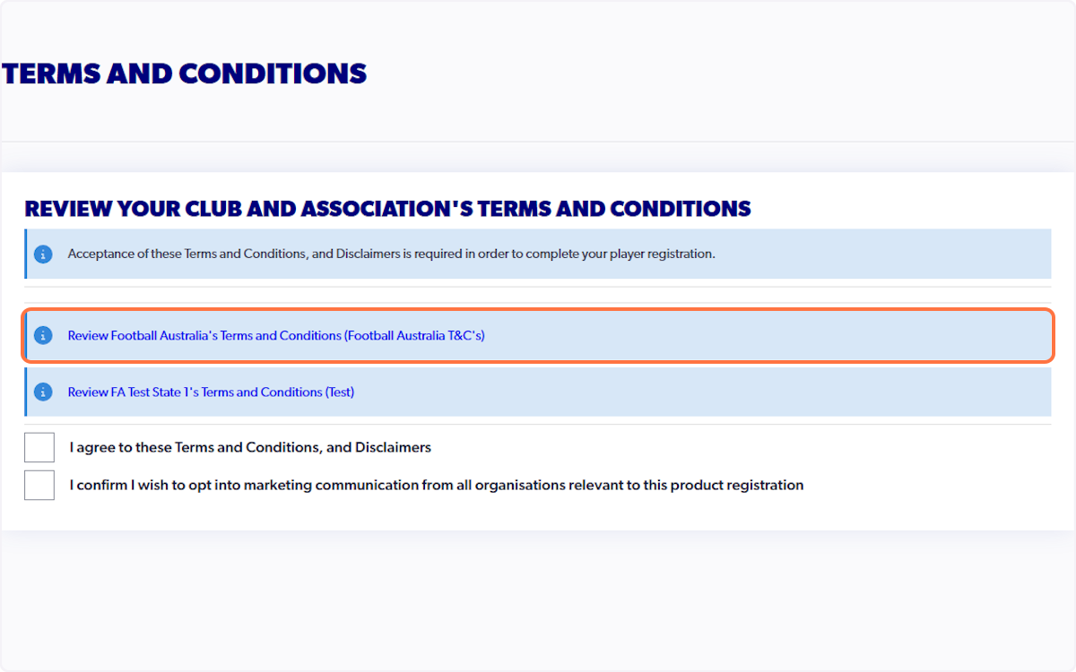 Click on Review Football Australia's Terms and Conditions (Football Australia T&C's)