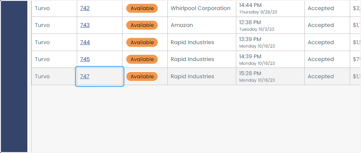 Click on the Load ID to go to the Load Details Panel.