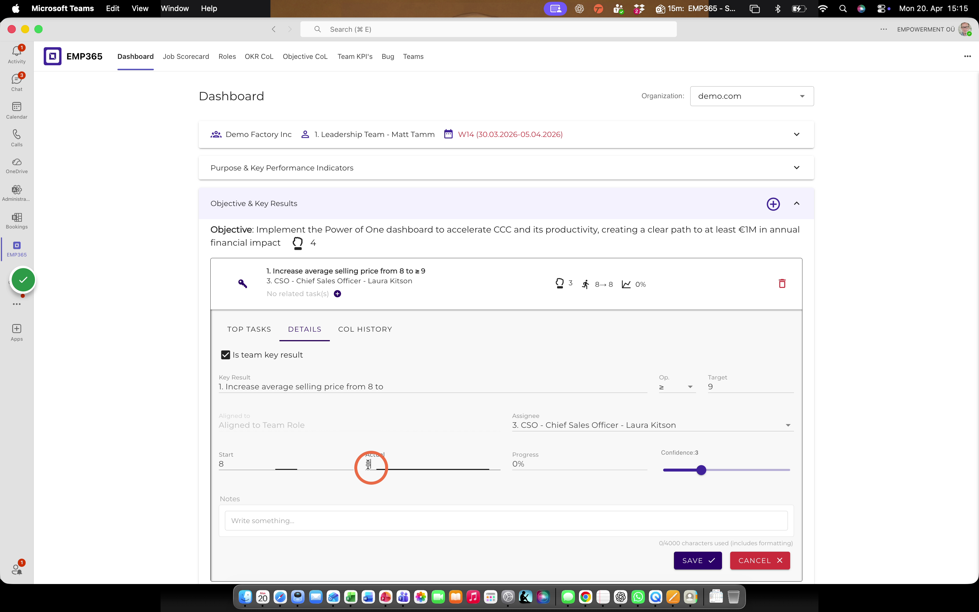Insert Key Result actual value