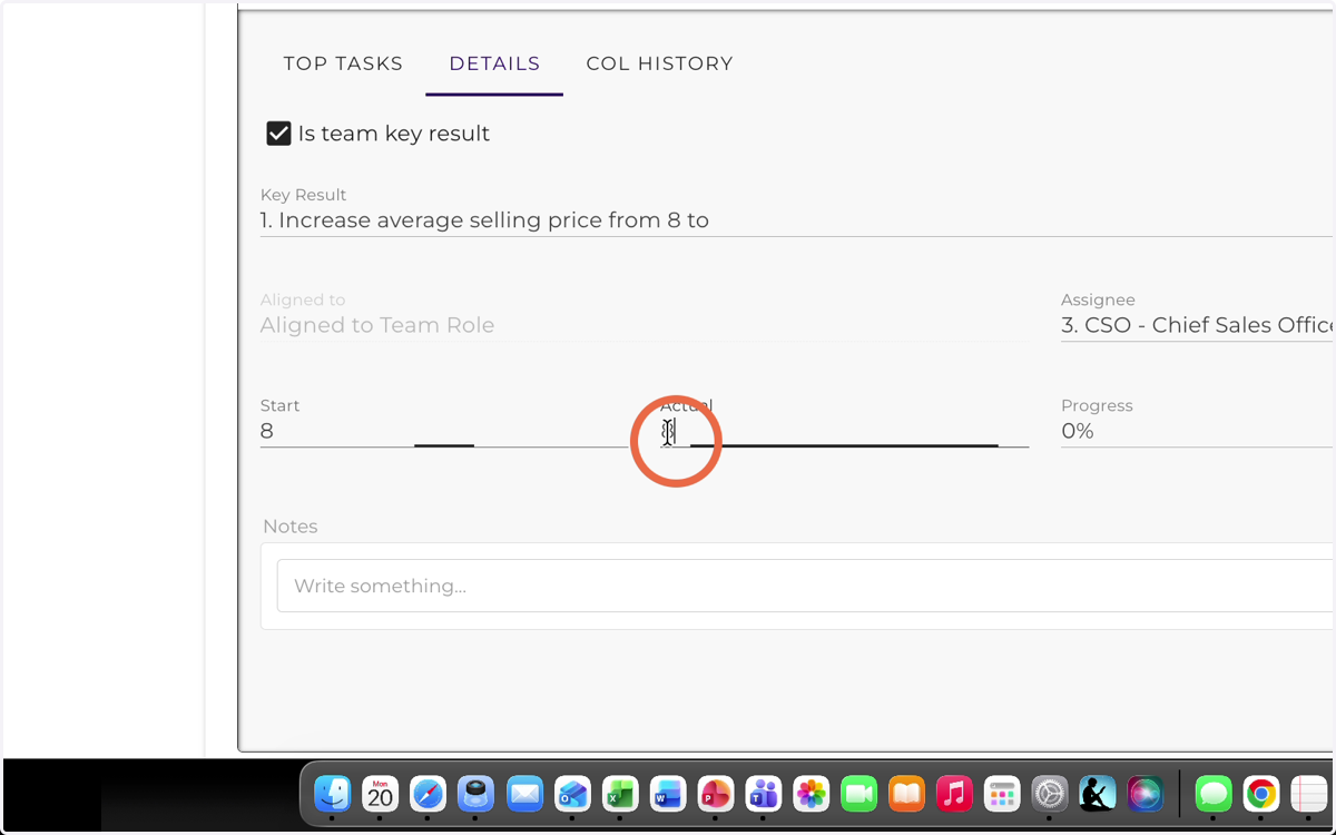 Insert Key Result actual value