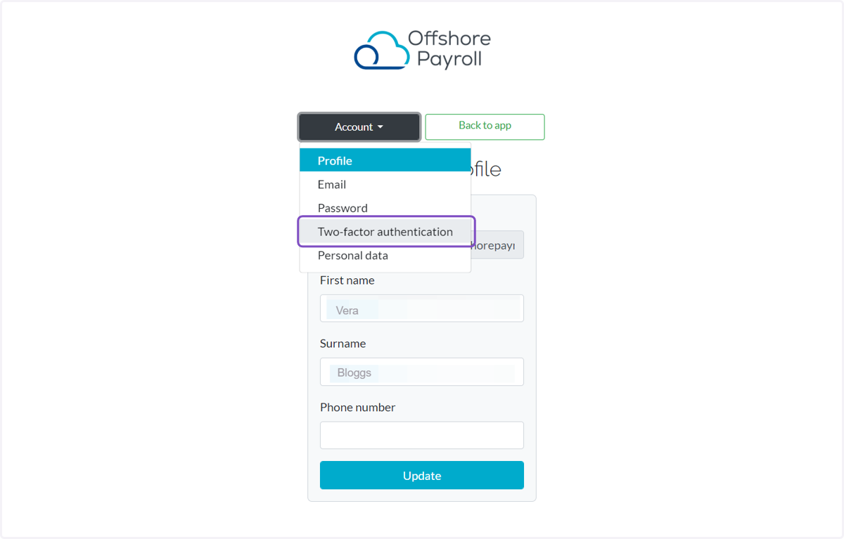 Select Two-factor authentication