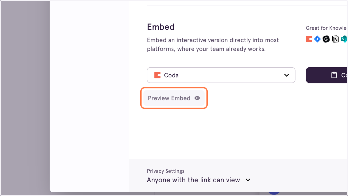 Click on Preview Embed to see what the Tango will look like on your website.