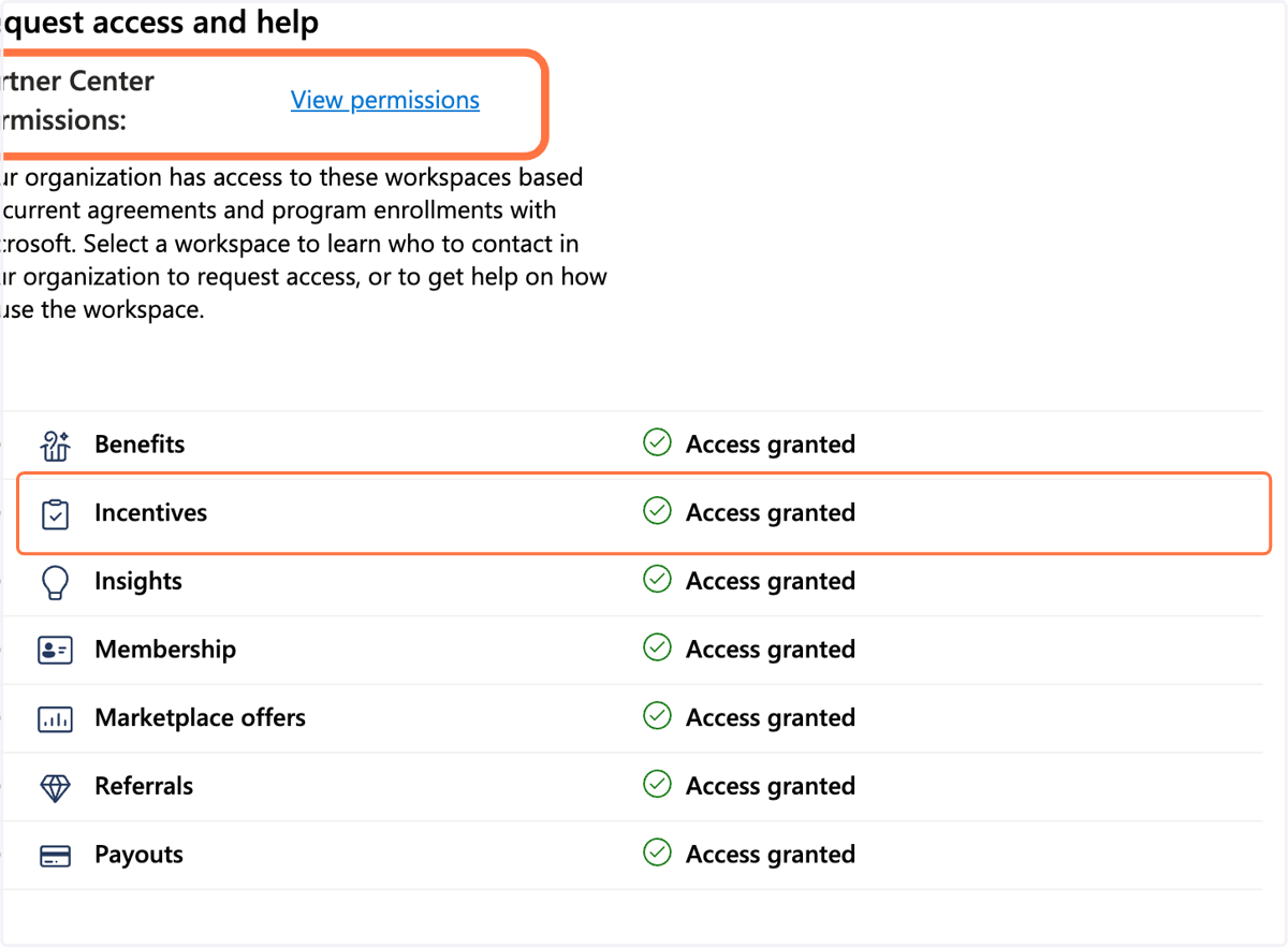You see below the workspaces you have access to. Click on Partner Center Permissions to see what permissions you have (ex - are you an admin of one or several workspaces or not)