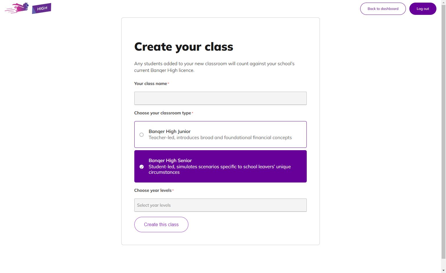 Click on Create this class