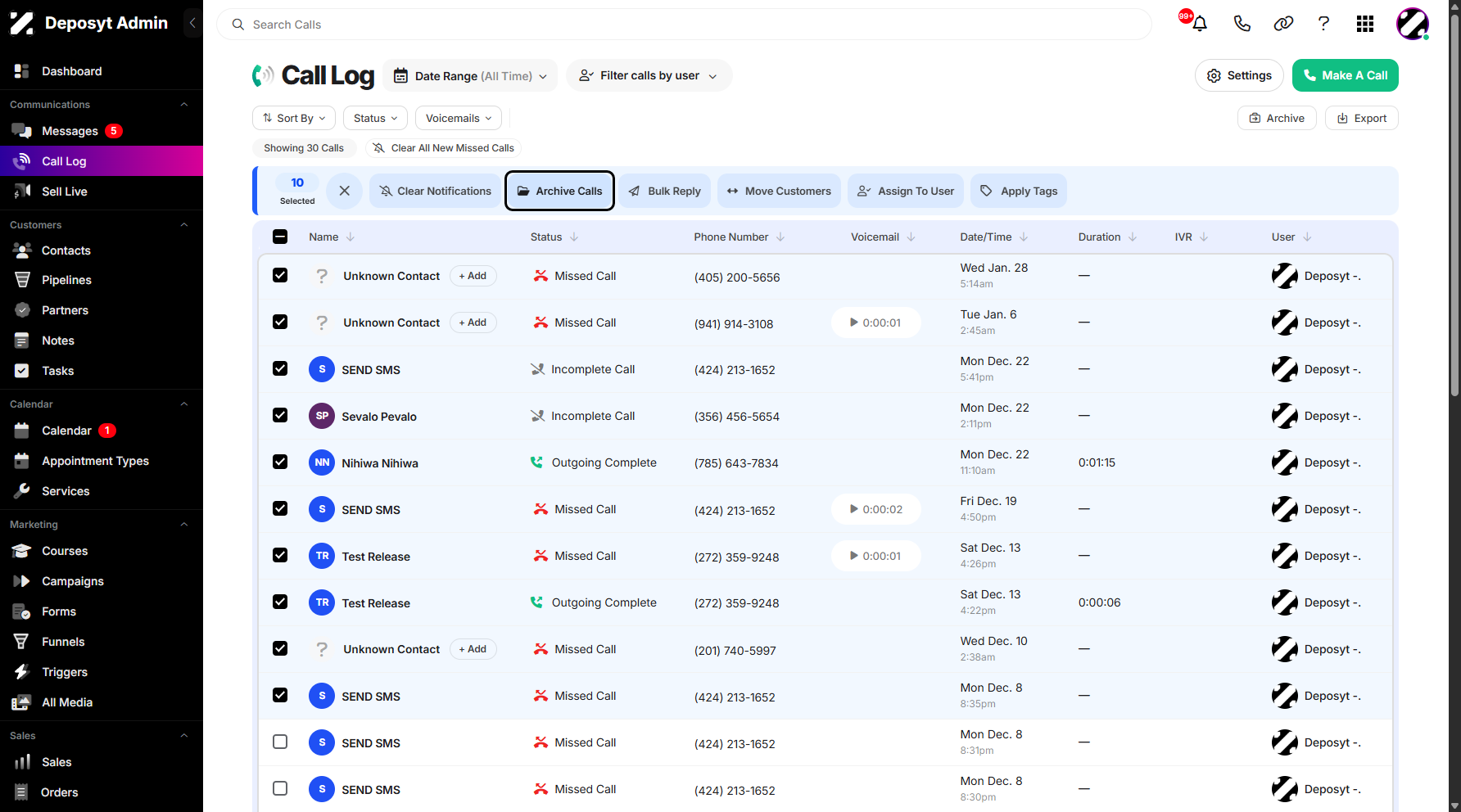 Step 6: Click on Archive Calls to continue.