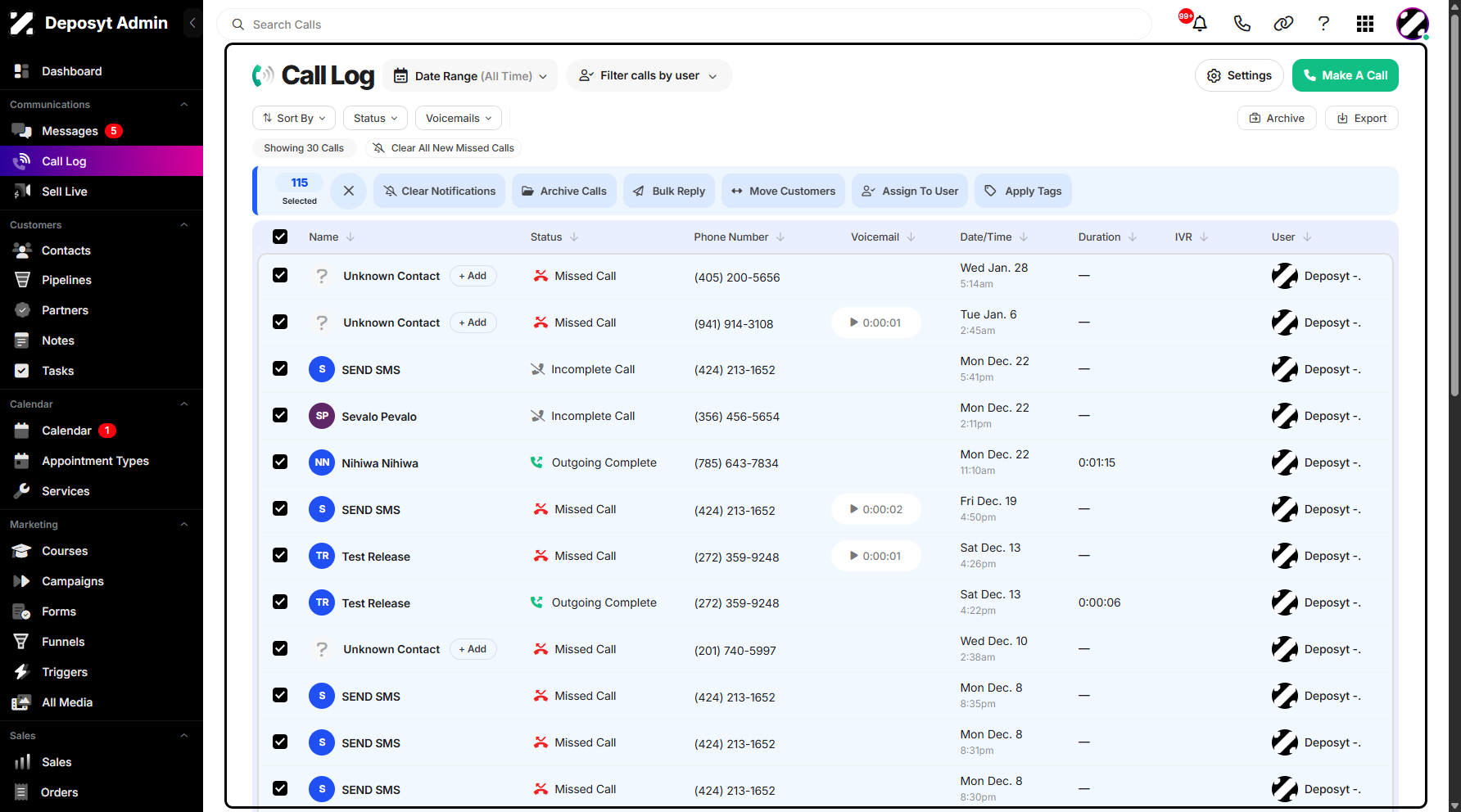 Step 5: Once you’ve selected the call history entries, you can proceed by clicking the Archive button located above the list.