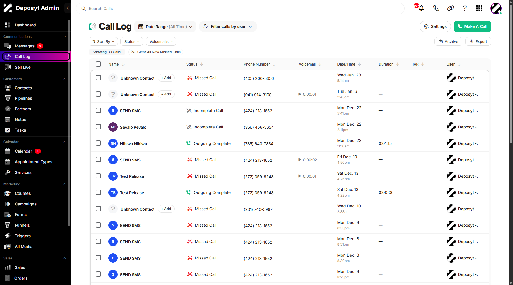 Step 1: On your Dashboard, click on Call Log tab under the Communications section.