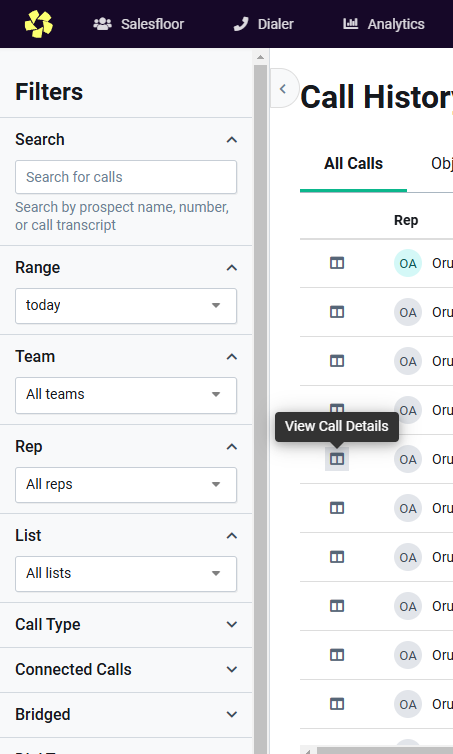 Click on View Call Details