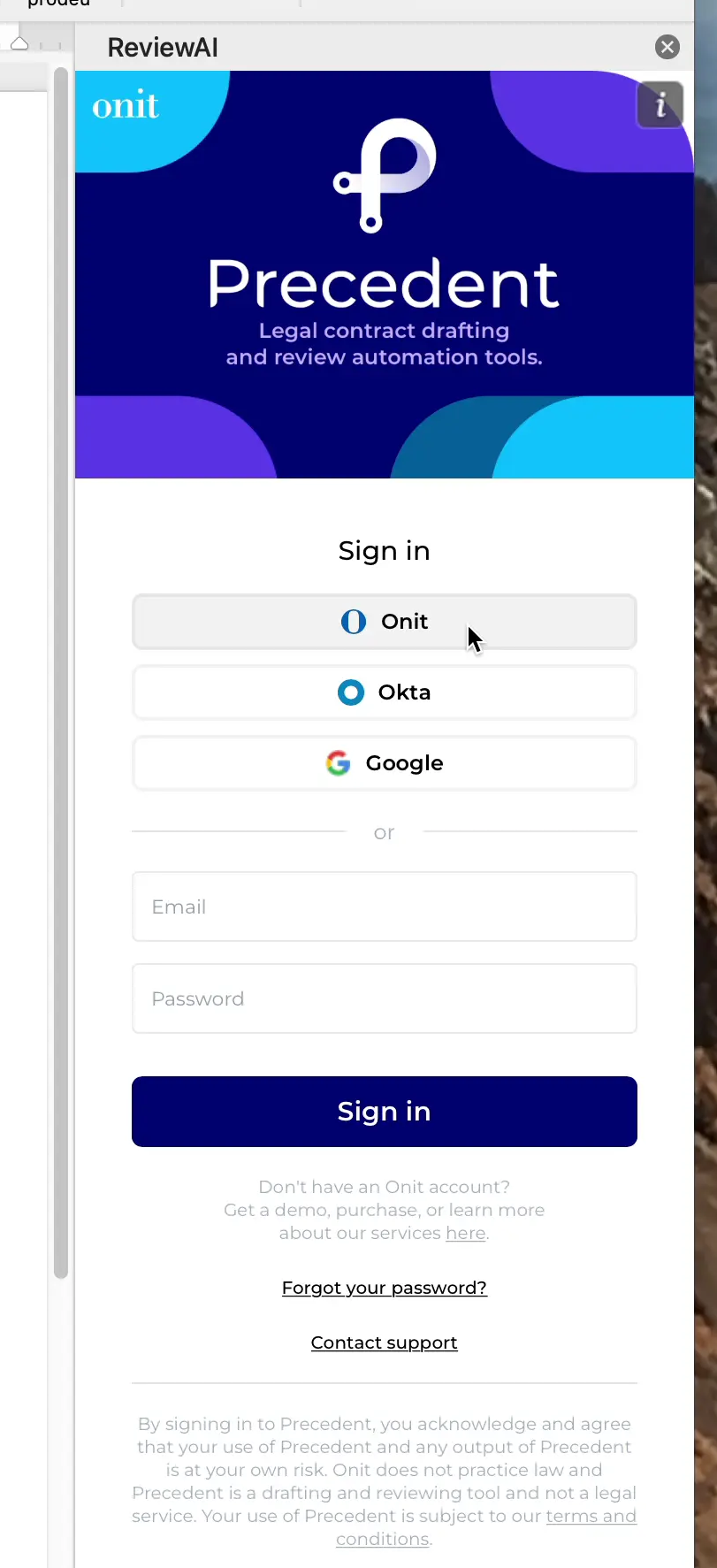 Click the Onit button under the Sign in option