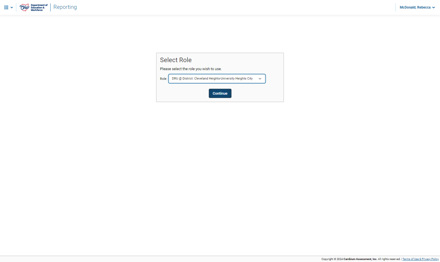 Select your role then click Continue