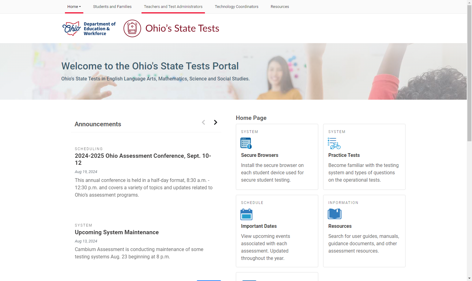 Click on Teachers and Test Administrators
