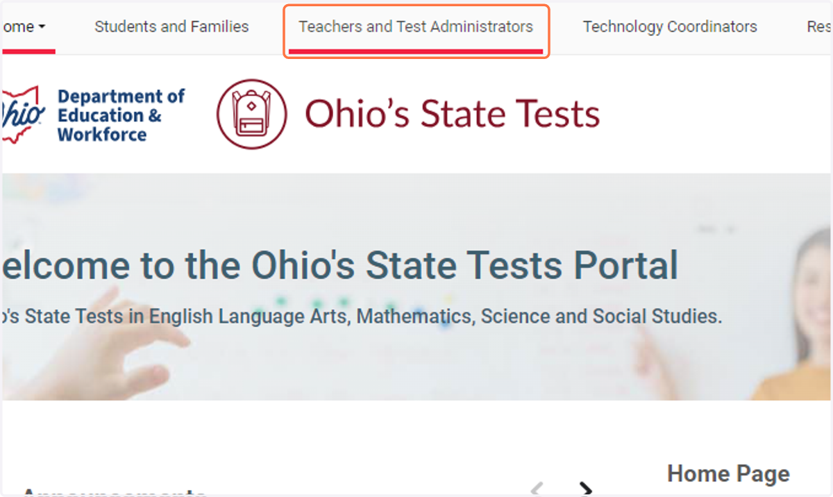 Click on Teachers and Test Administrators