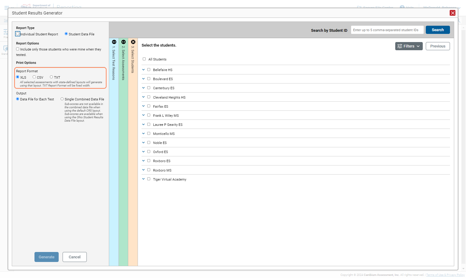 Select Student Data File