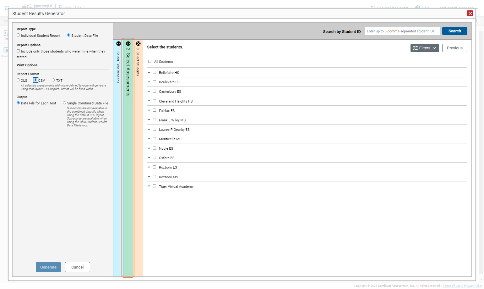 Click on 2. Select Assessments